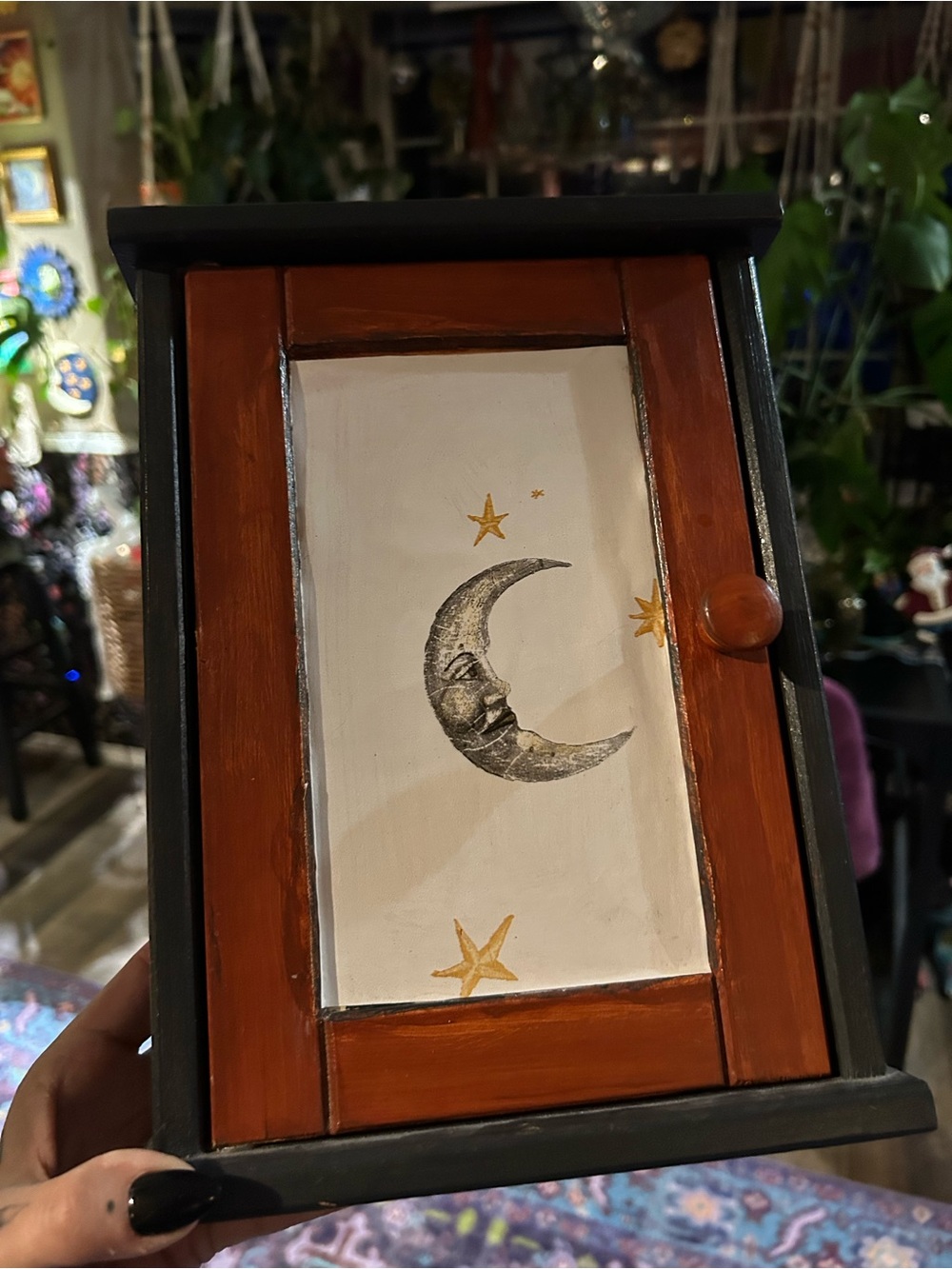 Hand-Painted Moon Wall Decor in Rustic Orange and Black - Unbranded